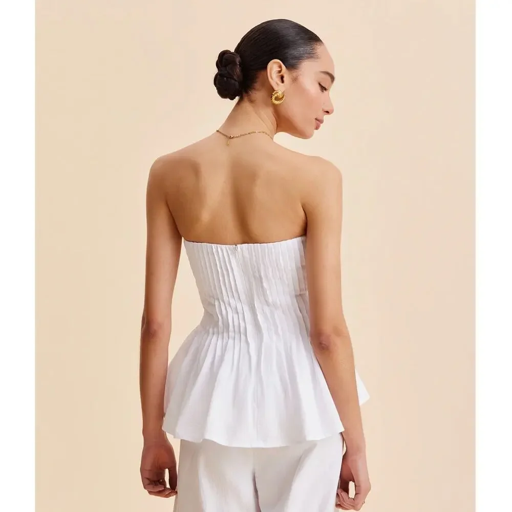NWT Commense Cotton Pleated Strapless Peplum Top Sz L - Picture 6 of 6